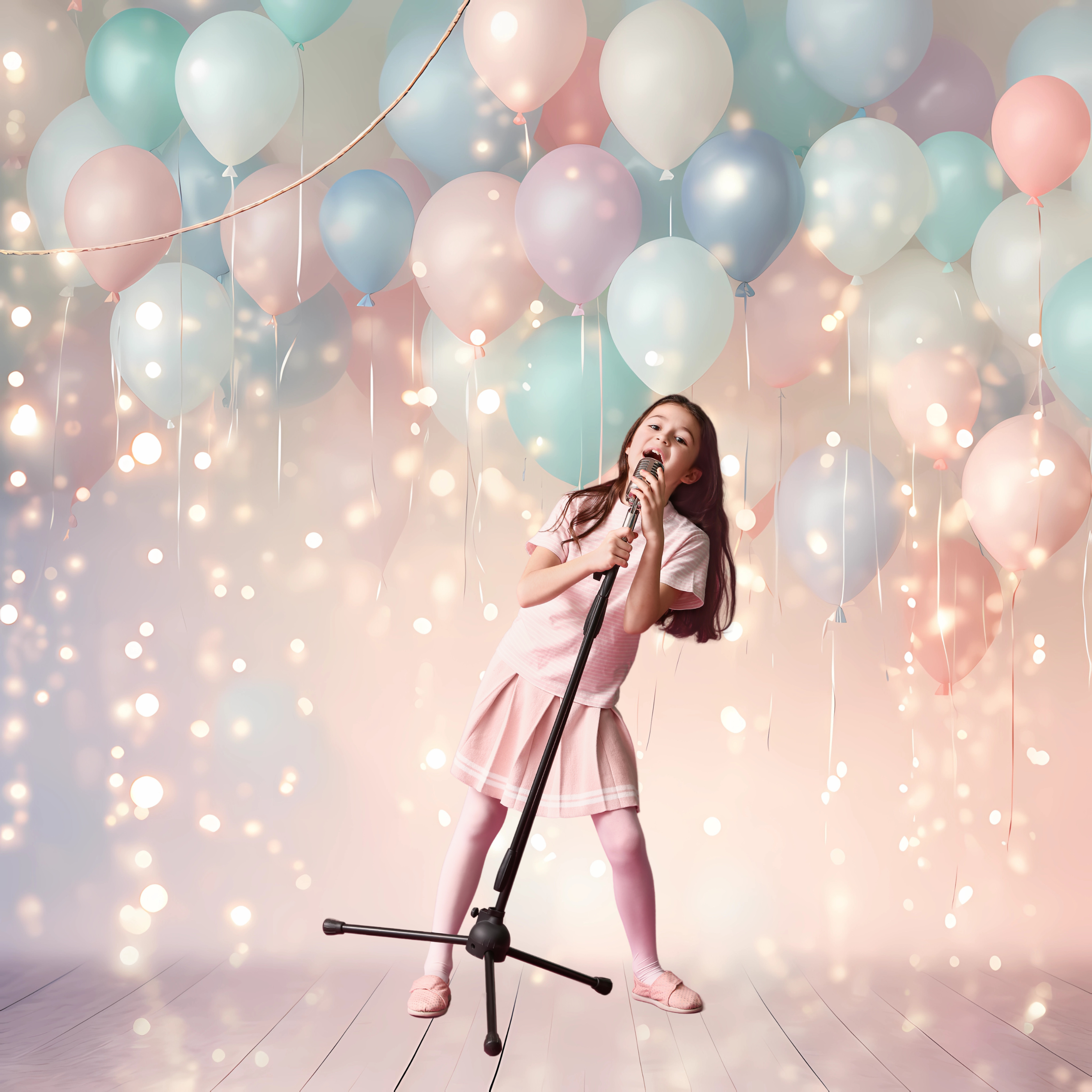 Virtual Photo Lab – Balloon Party Portrait (Pink Balloon Background – Square Digital)