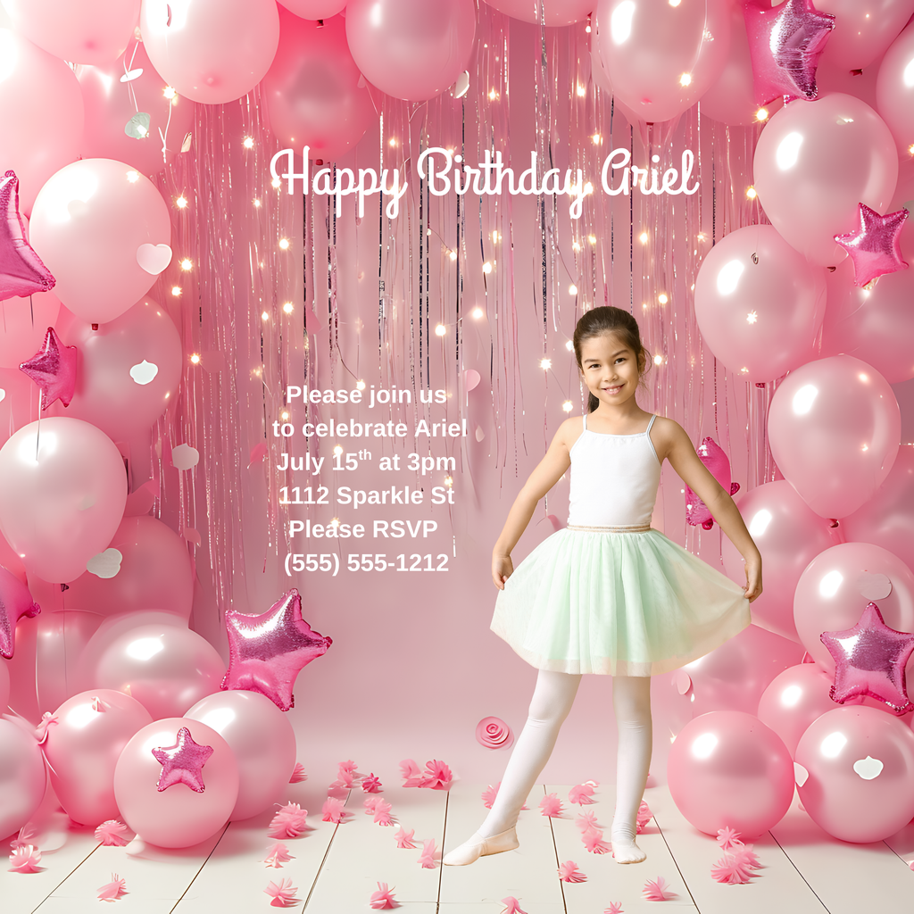 Virtual Photo Lab – Balloon Party Portrait (Pink Balloon Background – Square Digital)