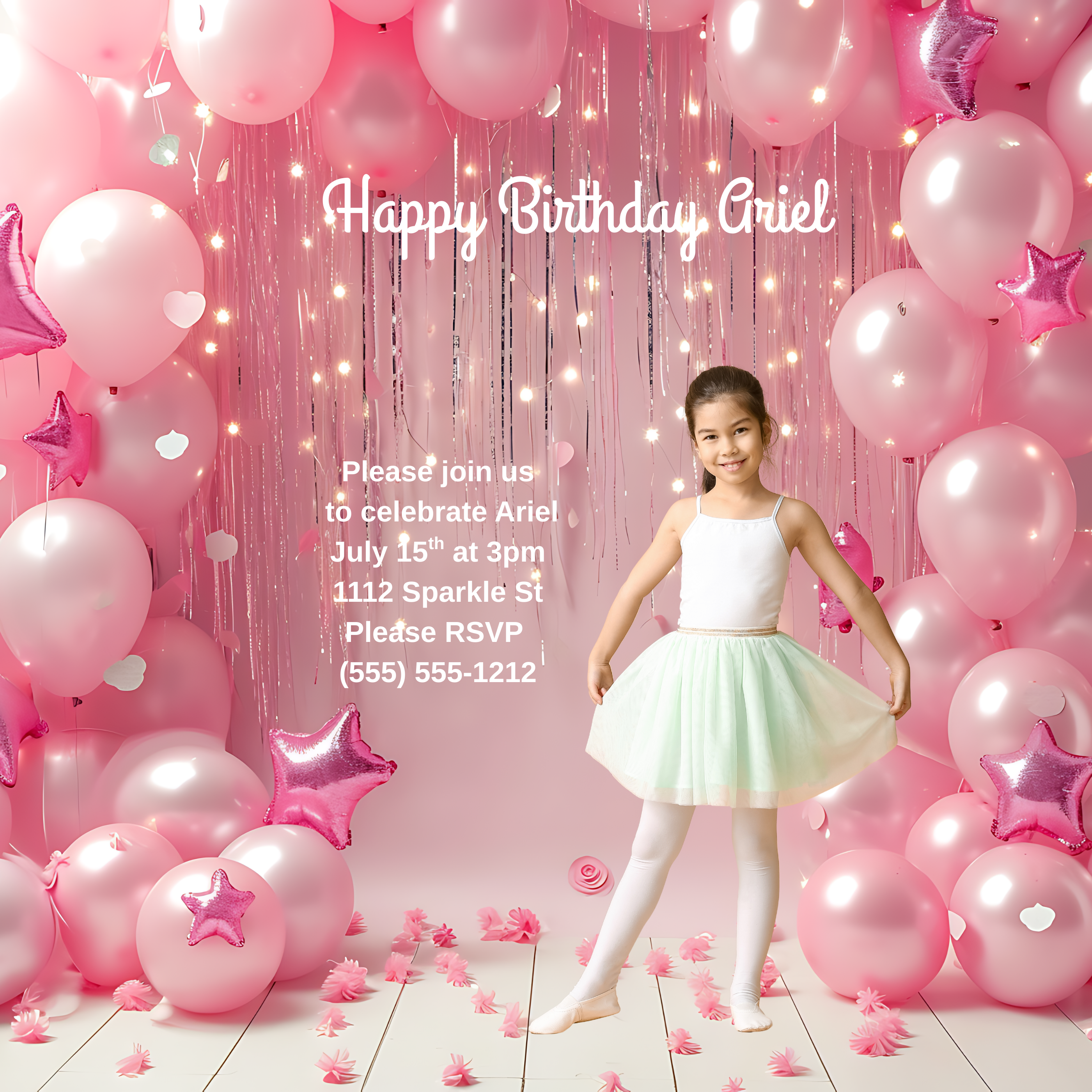 Virtual Photo Lab – Balloon Party Portrait (Pink Balloon Background – Square Digital)