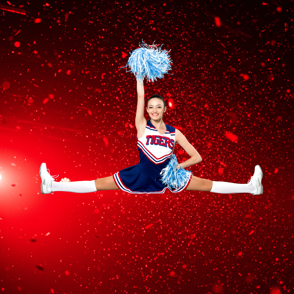 Virtual Photo Lab – Cheerleader Action Photo(Spotlight & Confetti Backgrounds – Digital)