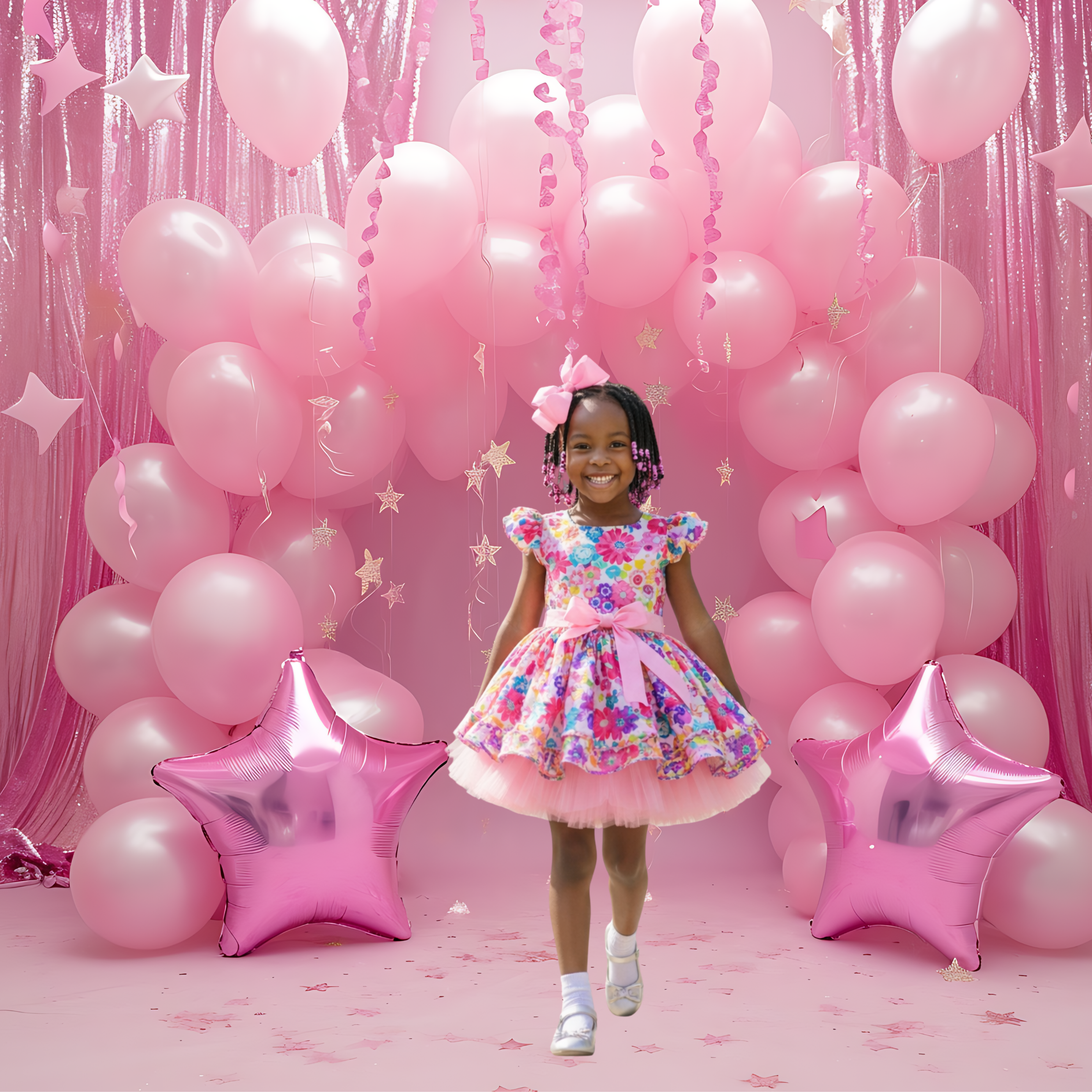 Virtual Photo Lab – Balloon Party Portrait (Pink Balloon Background – Square Digital)