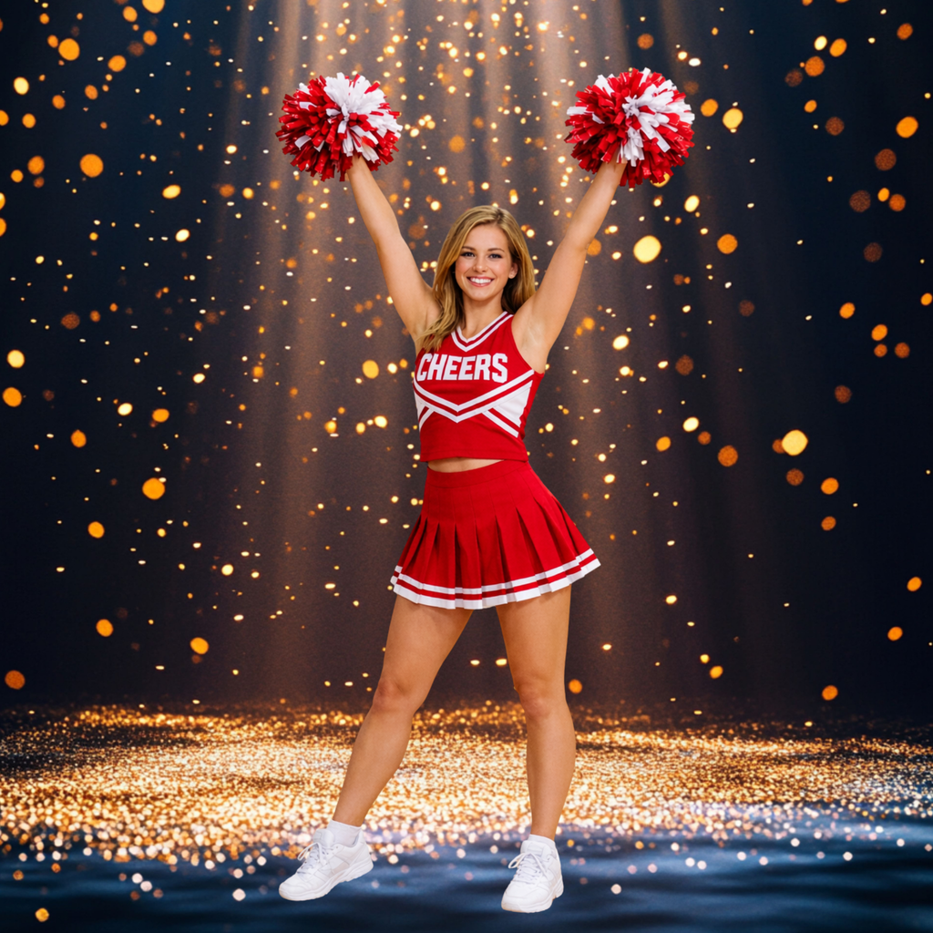 Virtual Photo Lab – Cheerleader Action Photo(Spotlight & Confetti Backgrounds – Digital)