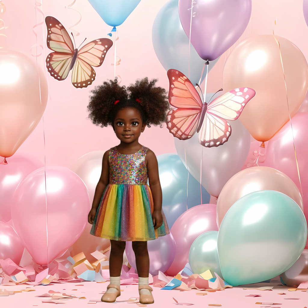 Virtual Photo Lab – Balloon Party Portrait (Pink Balloon Background – Square Digital)