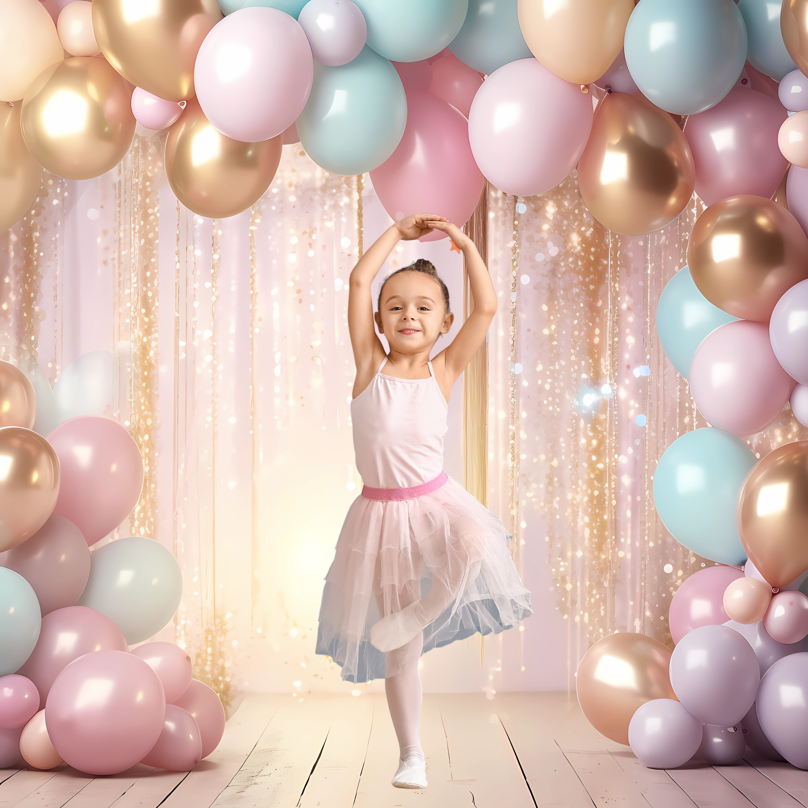Virtual Photo Lab – Balloon Party Portrait (Pink Balloon Background – Square Digital)