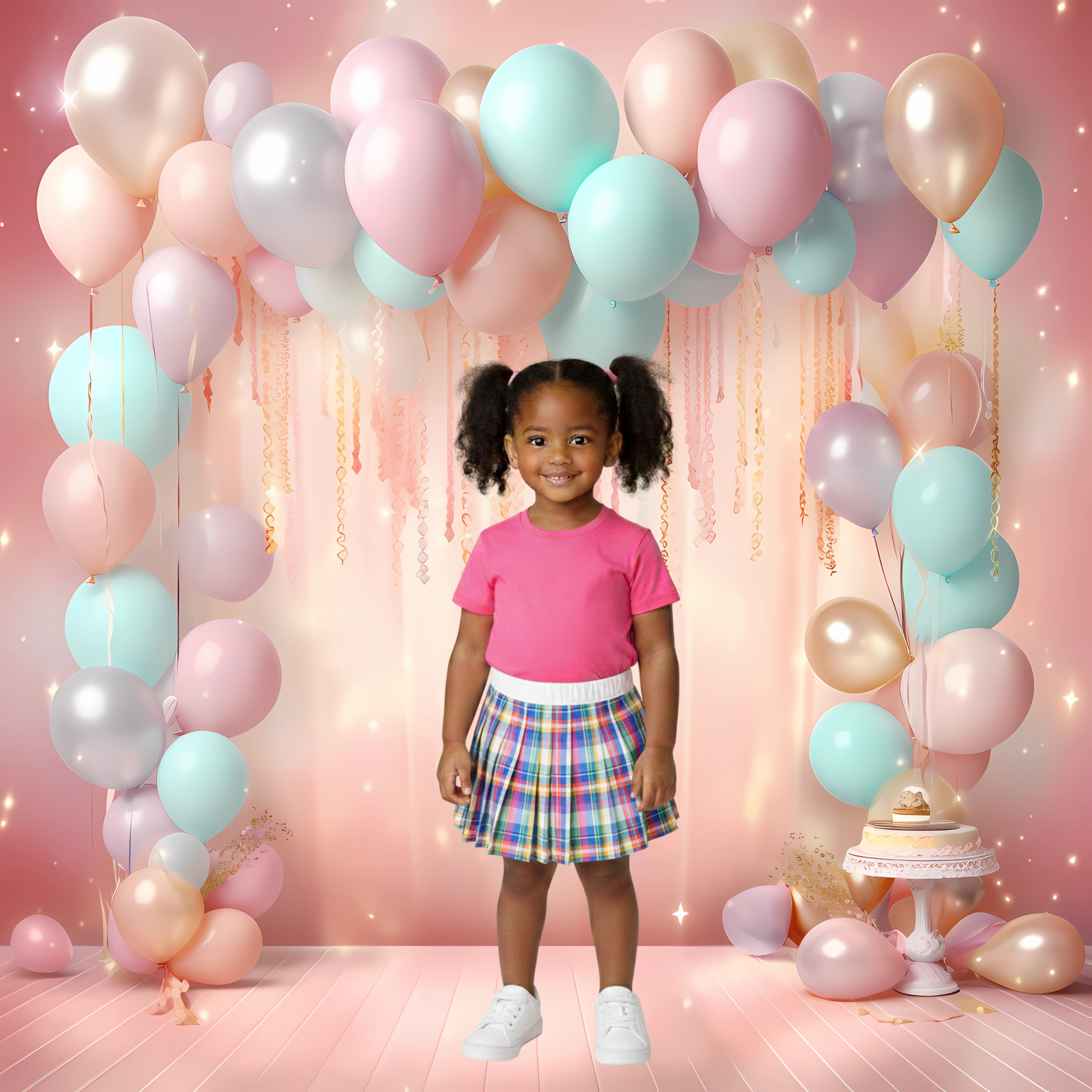 Virtual Photo Lab – Balloon Party Portrait (Pink Balloon Background – Square Digital)