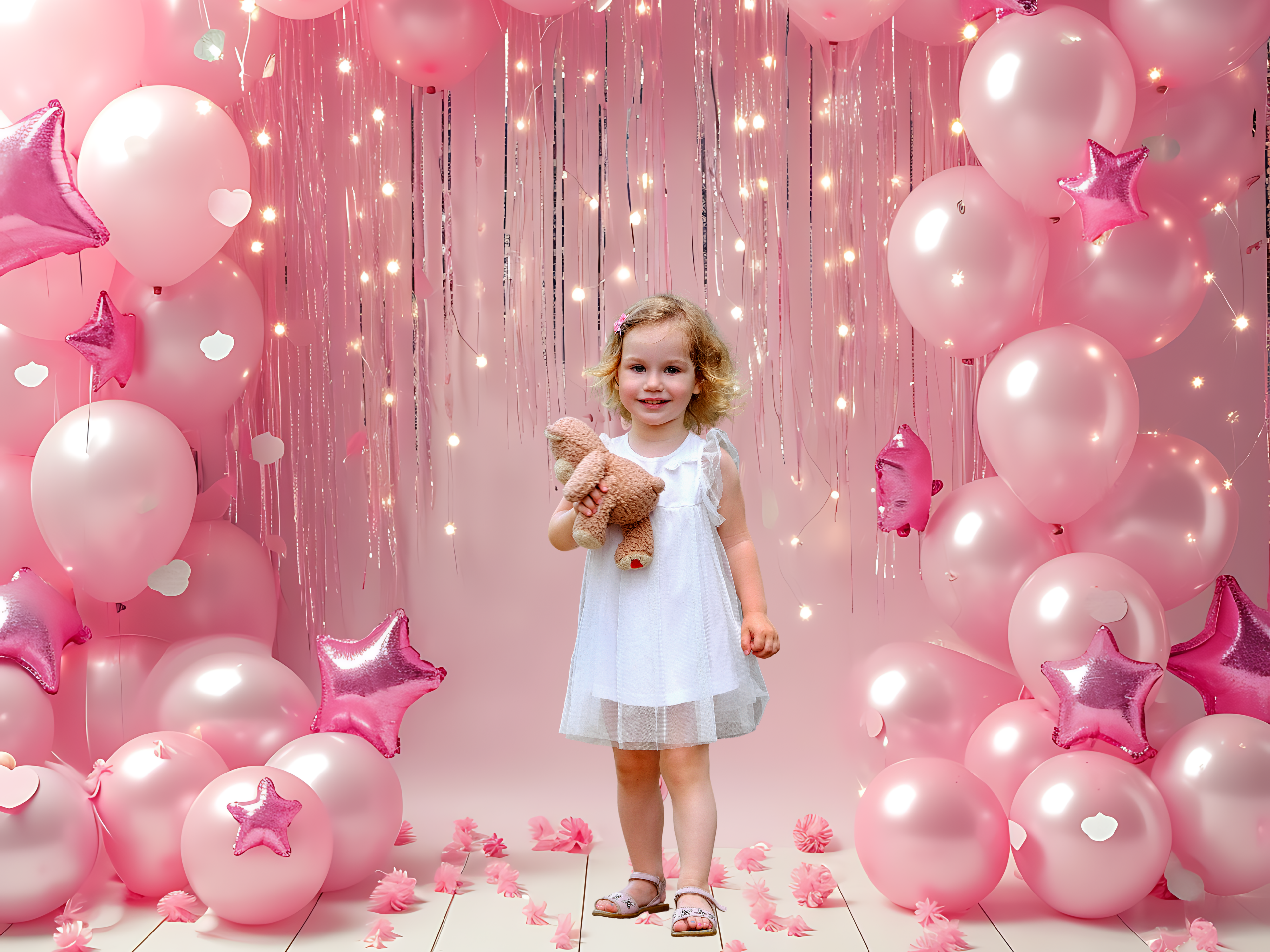 Virtual Photo Lab – Balloon Party Portrait (Pink Balloon Background – Square Digital)