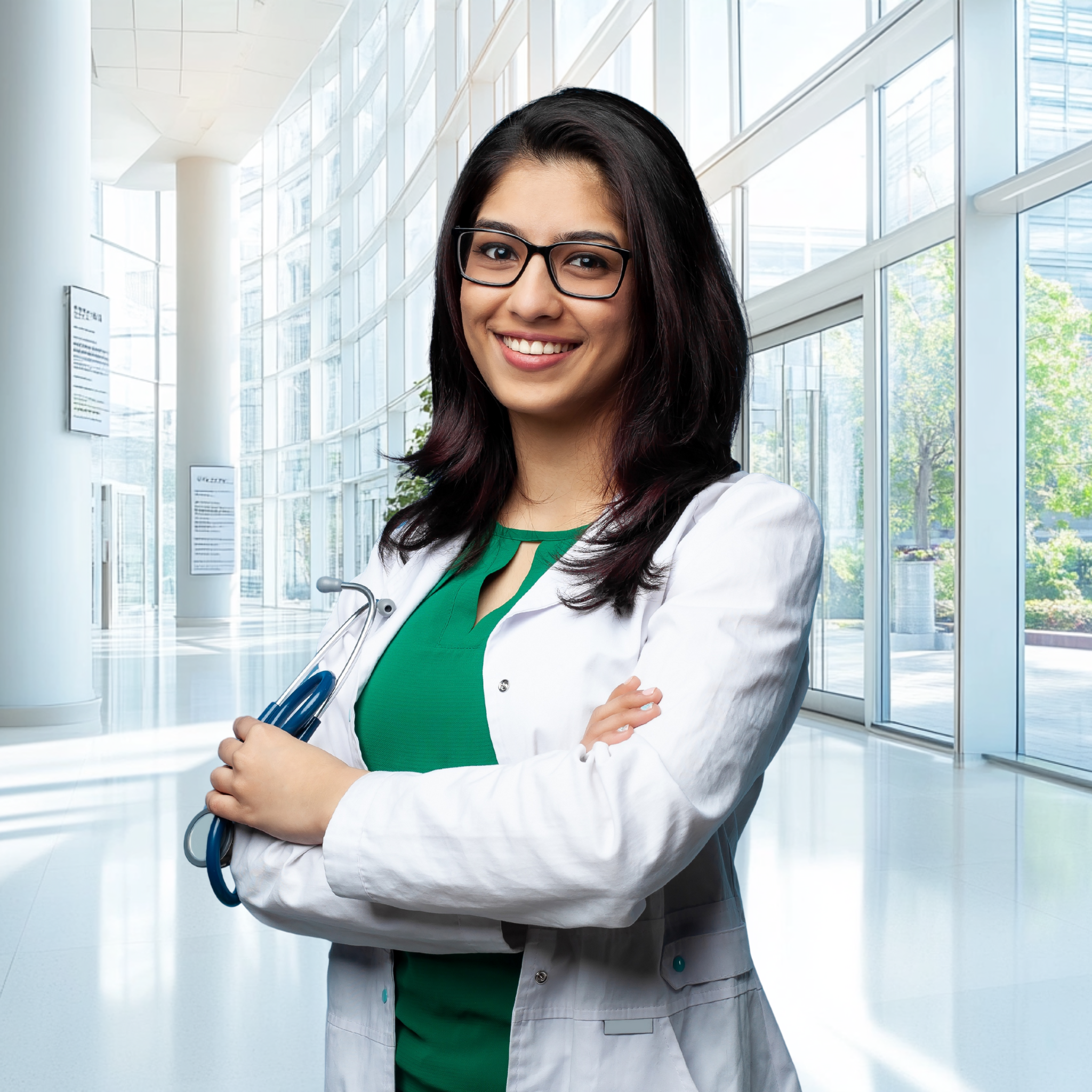 Virtual Photo Lab – Healthcare Headshot with Hospital Background (2800 × 2800 Digital)