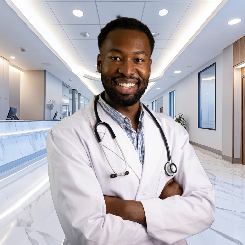 Virtual Photo Lab – Healthcare Headshot with Hospital Background (2800 × 2800 Digital)